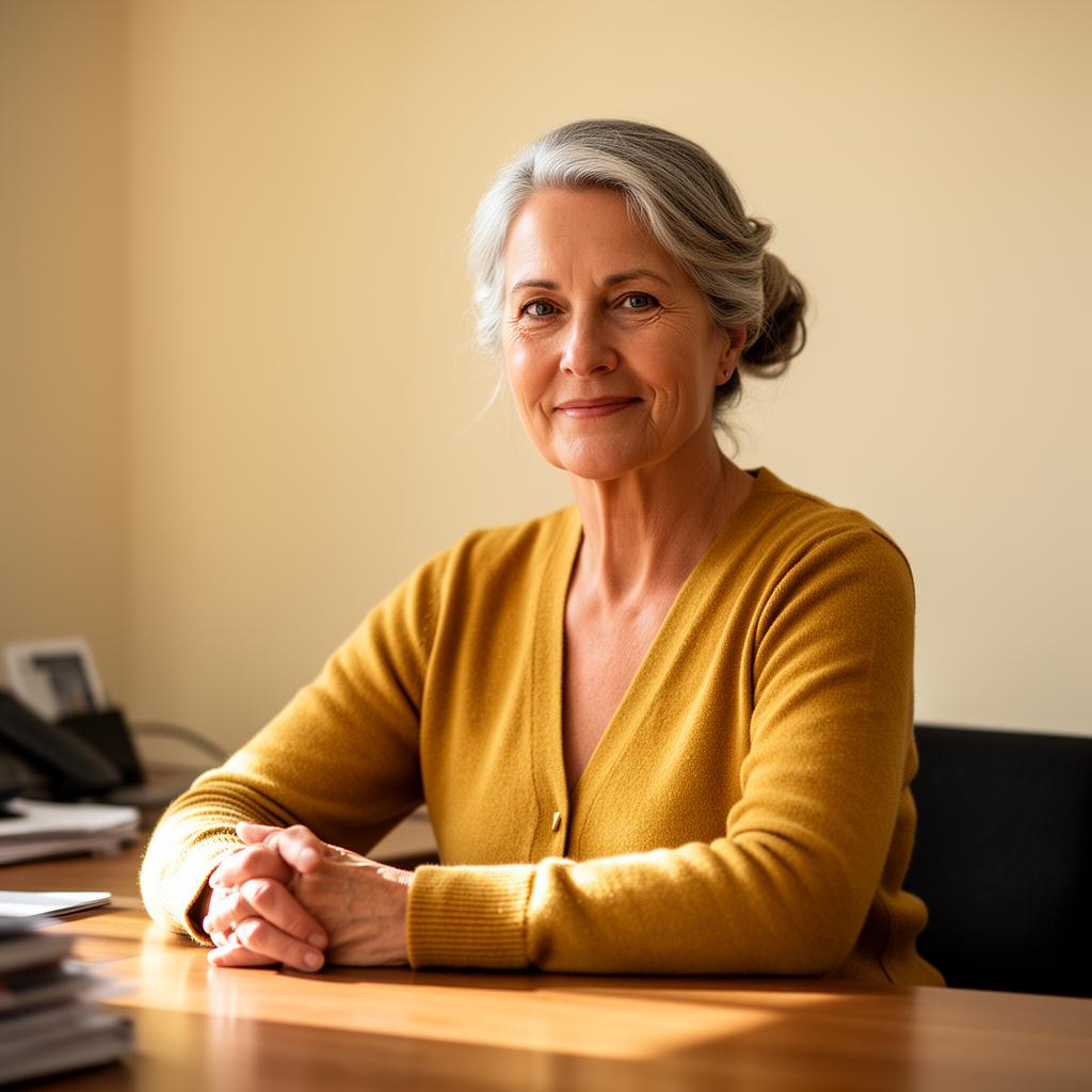 Margreet, 62, ervaren financieel adviseur, lacht warm